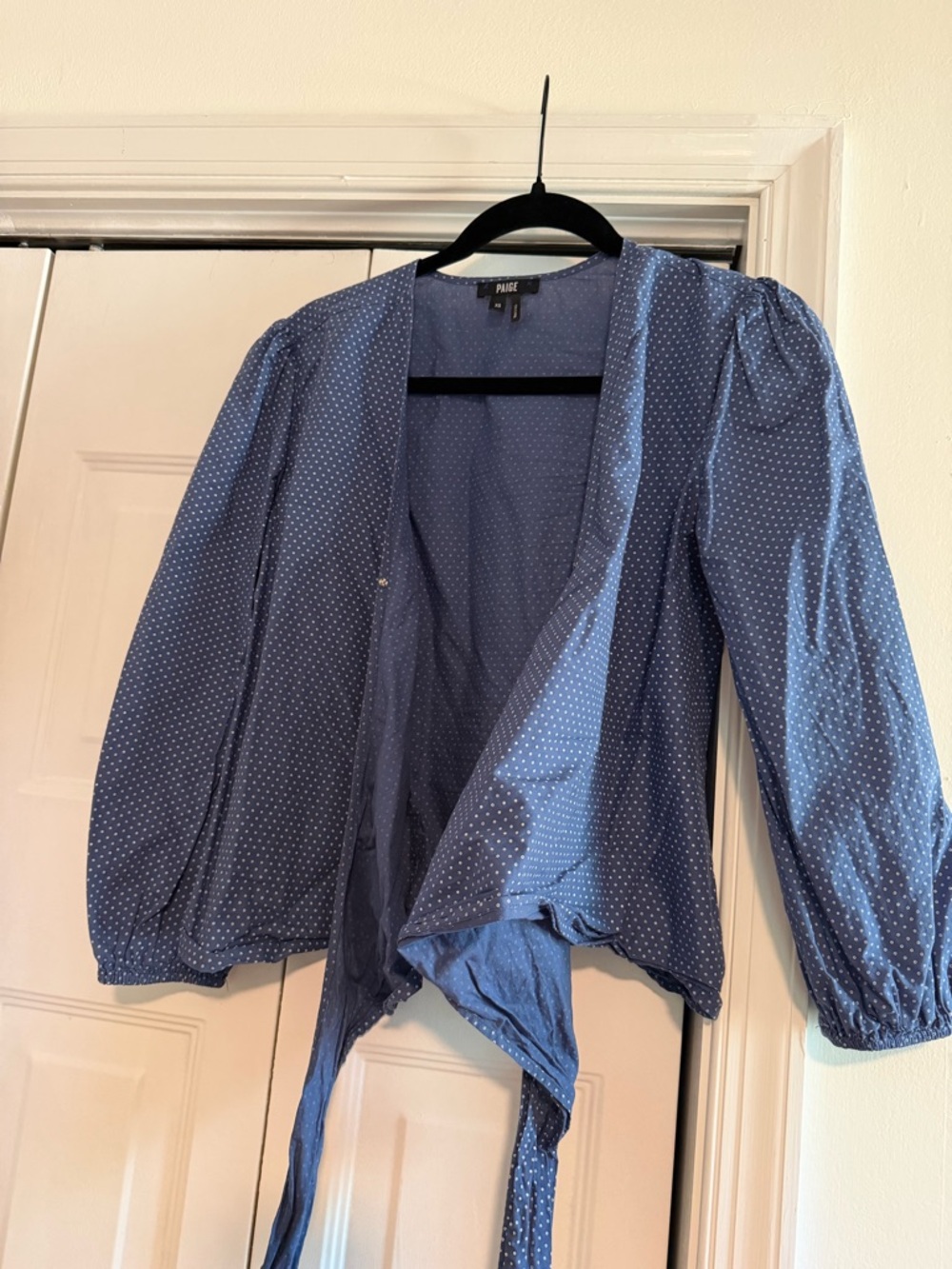 PAIGE Blue Polka Dot Wrap Top